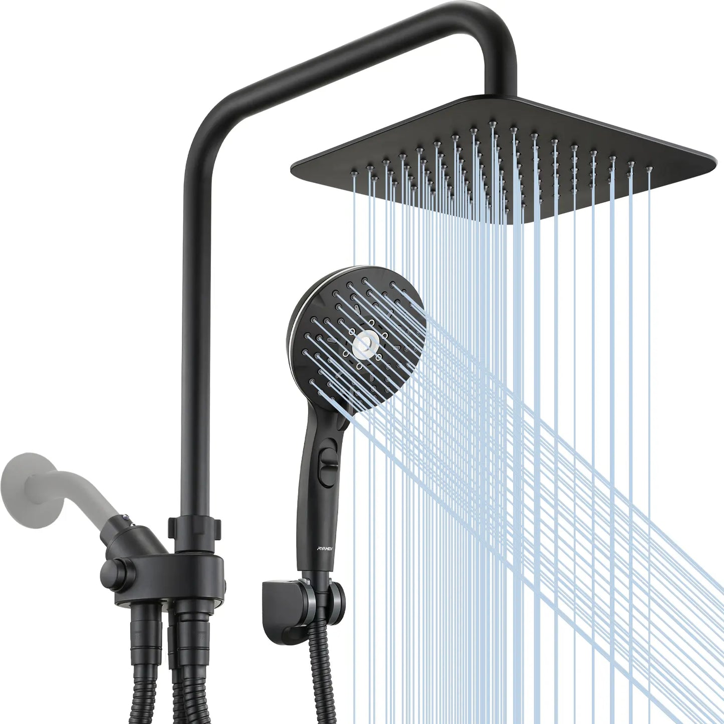 Dual Shower Head | 8" Rainfall + Handheld | Adjustable Height | High Pressure | Luxury Standing Showers