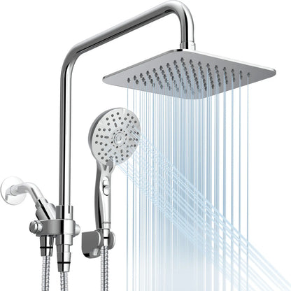 Dual Shower Head | 8" Rainfall + Handheld | Adjustable Height | High Pressure | Luxury Standing Showers