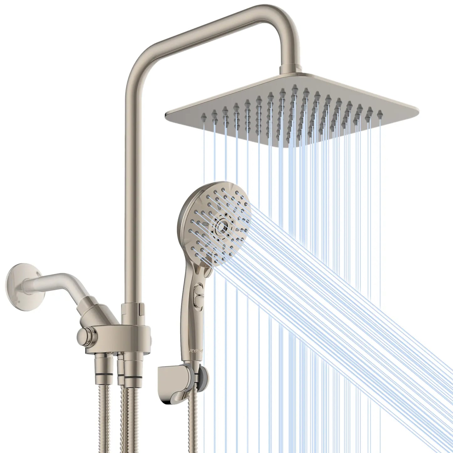 Dual Shower Head | 8" Rainfall + Handheld | Adjustable Height | High Pressure | Luxury Standing Showers