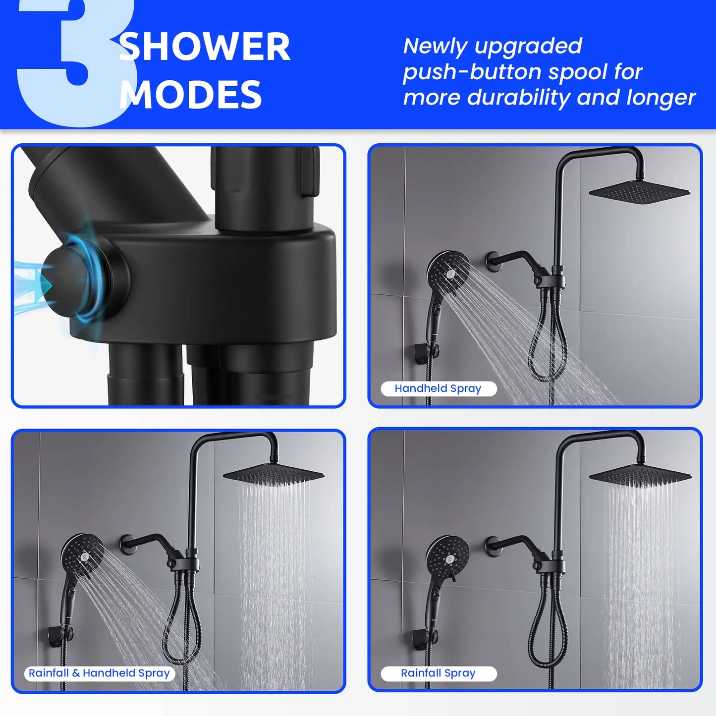 Dual Shower Head | 8" Rainfall + Handheld | Adjustable Height | High Pressure | Luxury Standing Showers