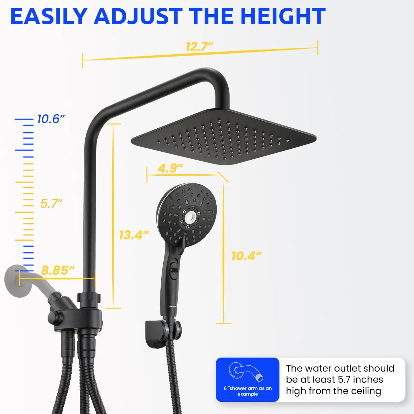 Dual Shower Head | 8" Rainfall + Handheld | Adjustable Height | High Pressure | Luxury Standing Showers